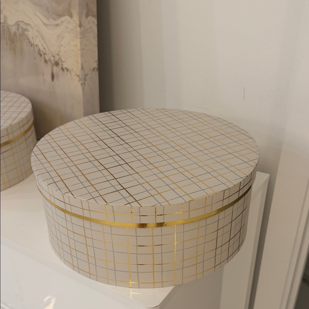 Gold and White Round Storage Box